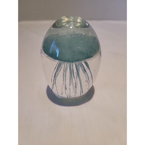 Vintage Art Glass Soft Blue Green Jellyfish Paperweight 3.5" - Picture 5 of 10